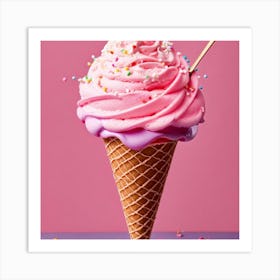 Pink Ice Cream Cone Art Print