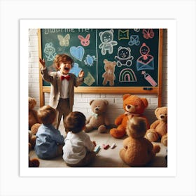 Children In Classroom With Teddy Bears Art Print