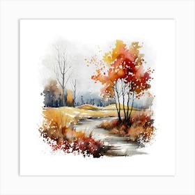 Watercolor Of Autumn Trees 6 Art Print