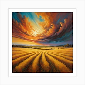 Sunset Over A Wheat Field 2 Art Print