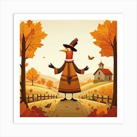 An Endearing Cartoon Character Of A Pilgrim Bird Typically Found Around A Thanksgiving Feast Situa 1 Art Print