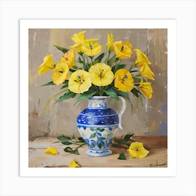 Yellow Flowers In A Blue Vase Art Print