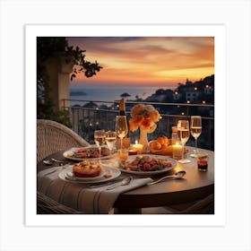 Dinner On The Terrace At Sunset Art Print