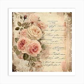 Bouquet Of Vintage Roses Illustration For Romantic Invitation Cards And Love Letters Detailed Sepi (3) Art Print