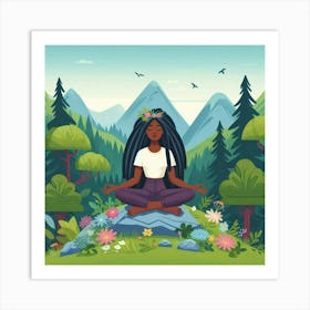 Meditating Woman In The Forest Art Print