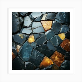 Black And Gold Stone Wall 3 Art Print