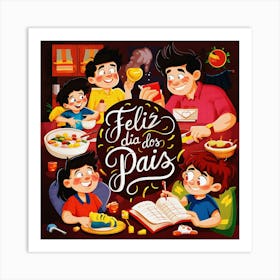 Feliz dia dos Pais typographic Happy fathers day for brazilian portuguese language greeting card postcard and congratulation fathers day dad,daddy,father,fathers day,dad,pai,family illustration wall art, clop art 7 Art Print