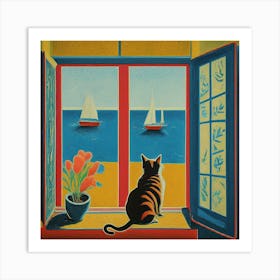 Cat Looking Out The Window 13 Art Print