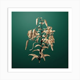 Gold Botanical Tiger Lily on Dark Spring Green n.1633 Art Print