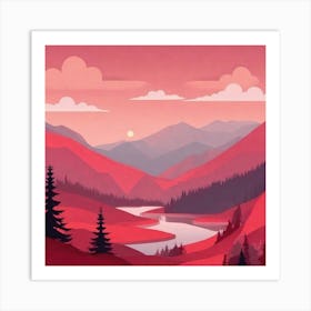 Misty mountains background in red tone 10 Art Print