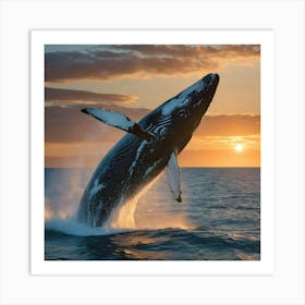 Humpback Whale Breaching At Sunset 28 Art Print