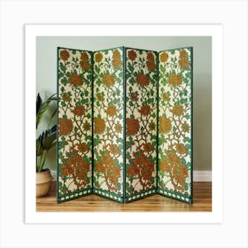 A Floral Design In A Green And Orange Room Divid (5) Art Print