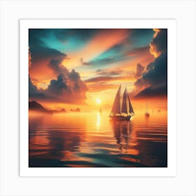 Sailboat At Sunset 2 Art Print