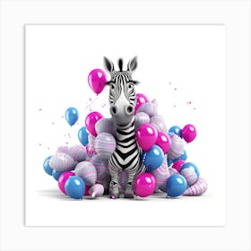 Zebra With Balloons 1 Art Print