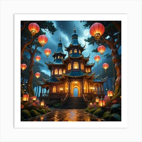 Chinese Pagoda At Night Art Print