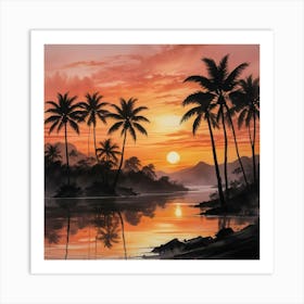 Sunset Palm Trees 6 Art Print