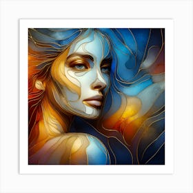 Portrait Of A Woman In Stained Glass Effect - An Abstract Artwork In Multi-Color. Art Print