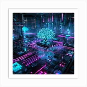 Cyber Interface With Intricate Neural Connections Symbolizing Ai And Human Cognitive Interaction Ne 2 1 Art Print