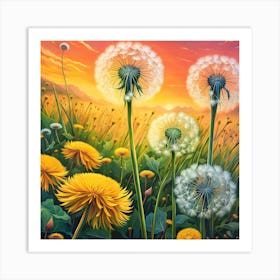 Dandelion Puffs in the Morning Light Art Print