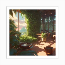 Cafe With Plants Art Print