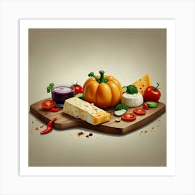 Chopping Board With Vegetables And Cheese Art Print