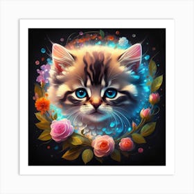 Cat With Flowers Art Print