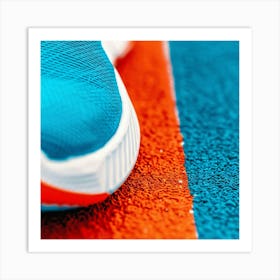 Close Up Of Blue And Orange Running Shoes Art Print