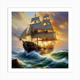 Sailing Ship In Rough Seas Art Print