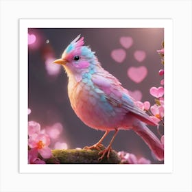 Pink Bird On A Branch Art Print