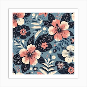 Scandinavian style, Pattern with Hibiscus flowers 2 Art Print