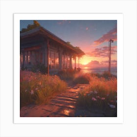 House At Sunset Art Print