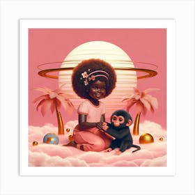 Girl With A Monkey Art Print