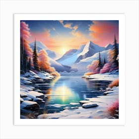 Mountain lac oil painting abstract painting art 6 Art Print