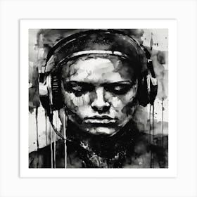 Woman With Headphones Art Print