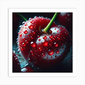 Cherry With Water Droplets Art Print