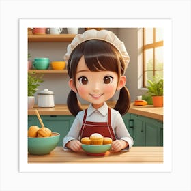 Girl Cook In Kitchen Art Print