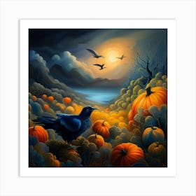 Ravens And Pumpkins Art Print