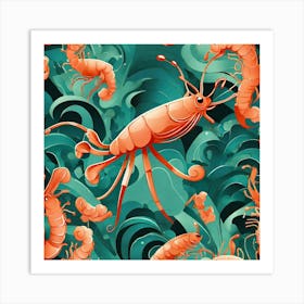 Seamless Pattern With Shrimps 1 Art Print