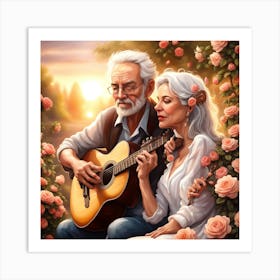 Old Couple Playing Guitar Art Print