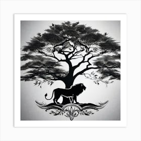 Lion And Tree 8 Art Print