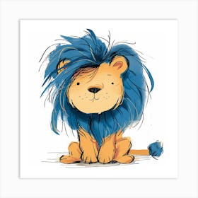 Lion With Blue Hair Art Print