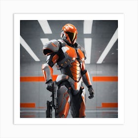 A Futuristic Warrior Stands Tall, His Gleaming Suit And Orange Visor Commanding Attention 5 Art Print