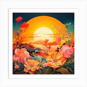 Sunset With Flowers,Beautiful floral composition Art Print