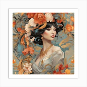 Asian Woman With Flowers 1 Art Print