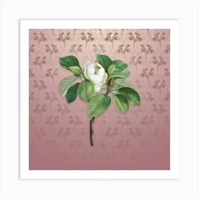 Vintage Magnolia Elegans Botanical on Dusty Pink Pattern n.1857 Art Print