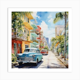 Blue Car On The Street Art Print