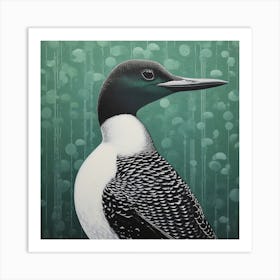 Ohara Koson Inspired Bird Painting Common Loon 2 Square Art Print