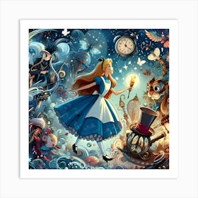 An Imaginative Digital Illustration Featuring Alice In Wonderland Interacting With Elements Of The Fantastical World With An Emphasis On Whimsical Designs For Costumes, Props, And Backgrounds 3 Art Print