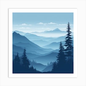 Misty mountains background in blue tone 74 Art Print