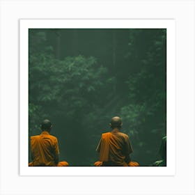 Monks Meditation In The Forest Art Print